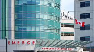 Section of a new hospital, flying a Canadian flag